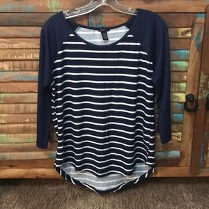 Navy and white stripe 3/4 length top